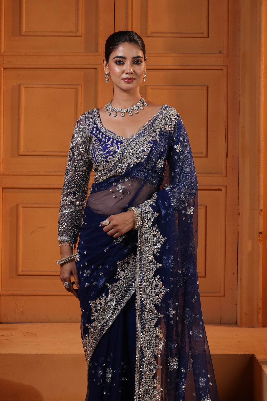 Indigo Silver Nightfall Saree