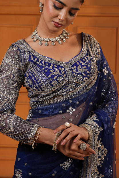 Indigo Silver Nightfall Saree