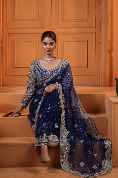 Indigo Silver Nightfall Saree
