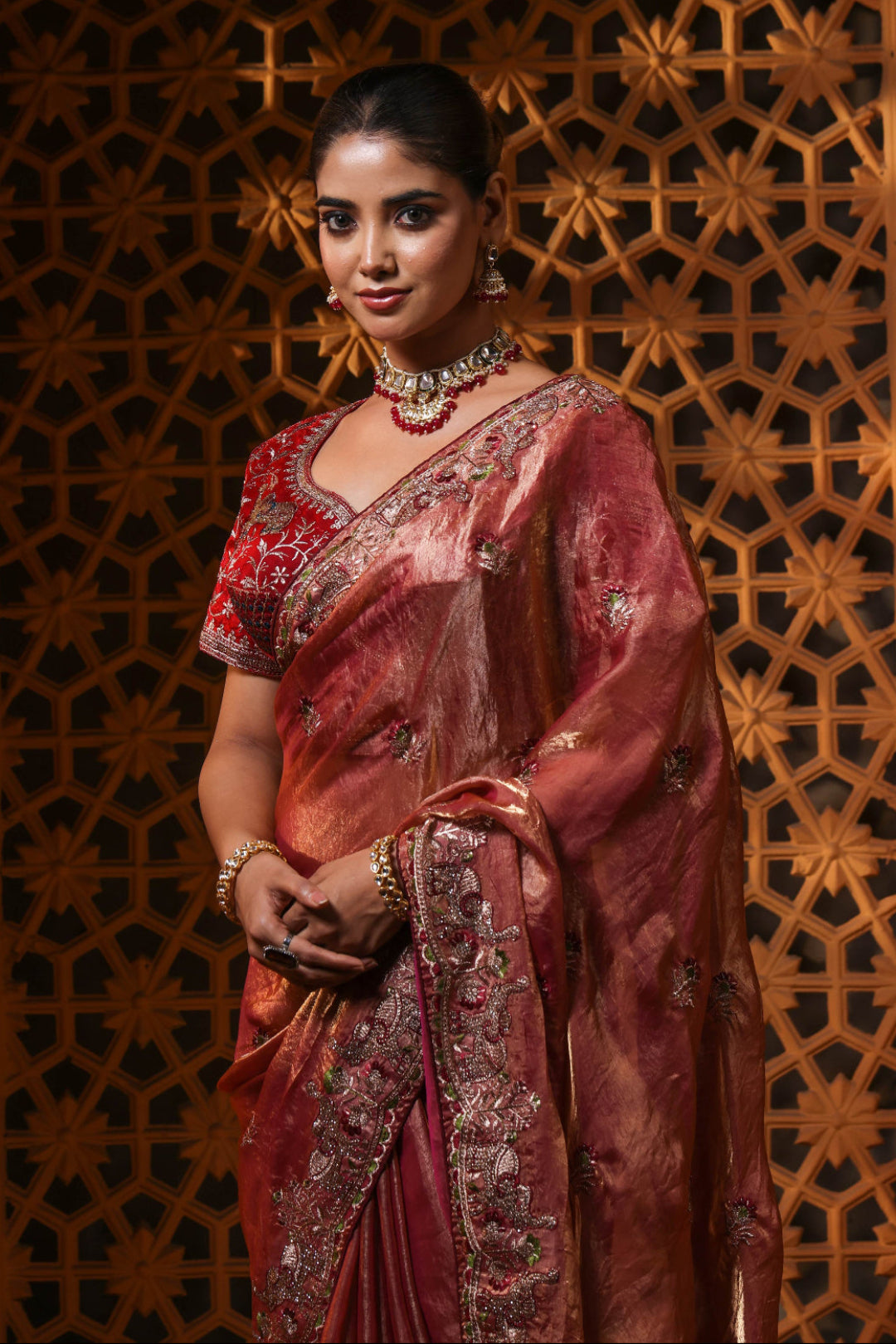 Rosewood Screenlight Embroidery Saree