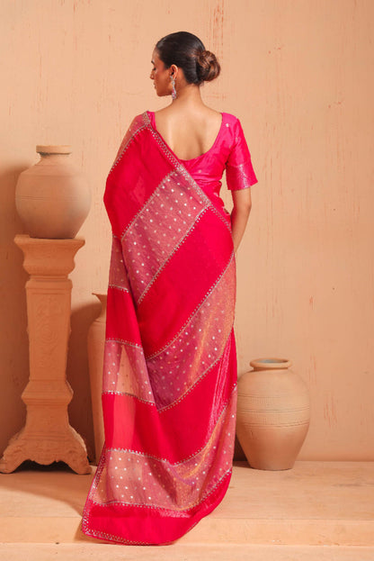 Coral Red Temple Border Saree