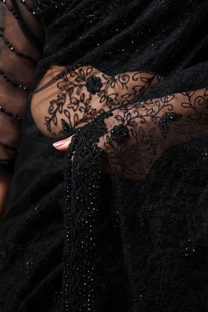 Onyx Shadow Sheer Embroidery Saree