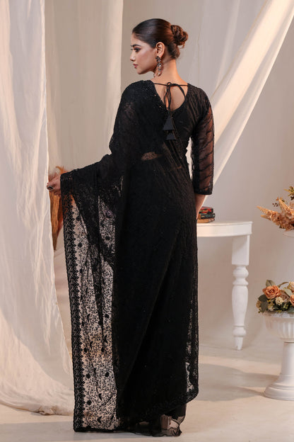 Onyx Shadow Sheer Embroidery Saree
