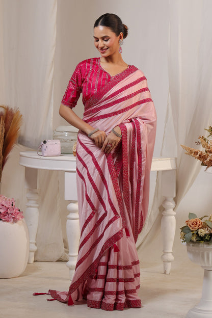 Rose Stripe Celebration Saree