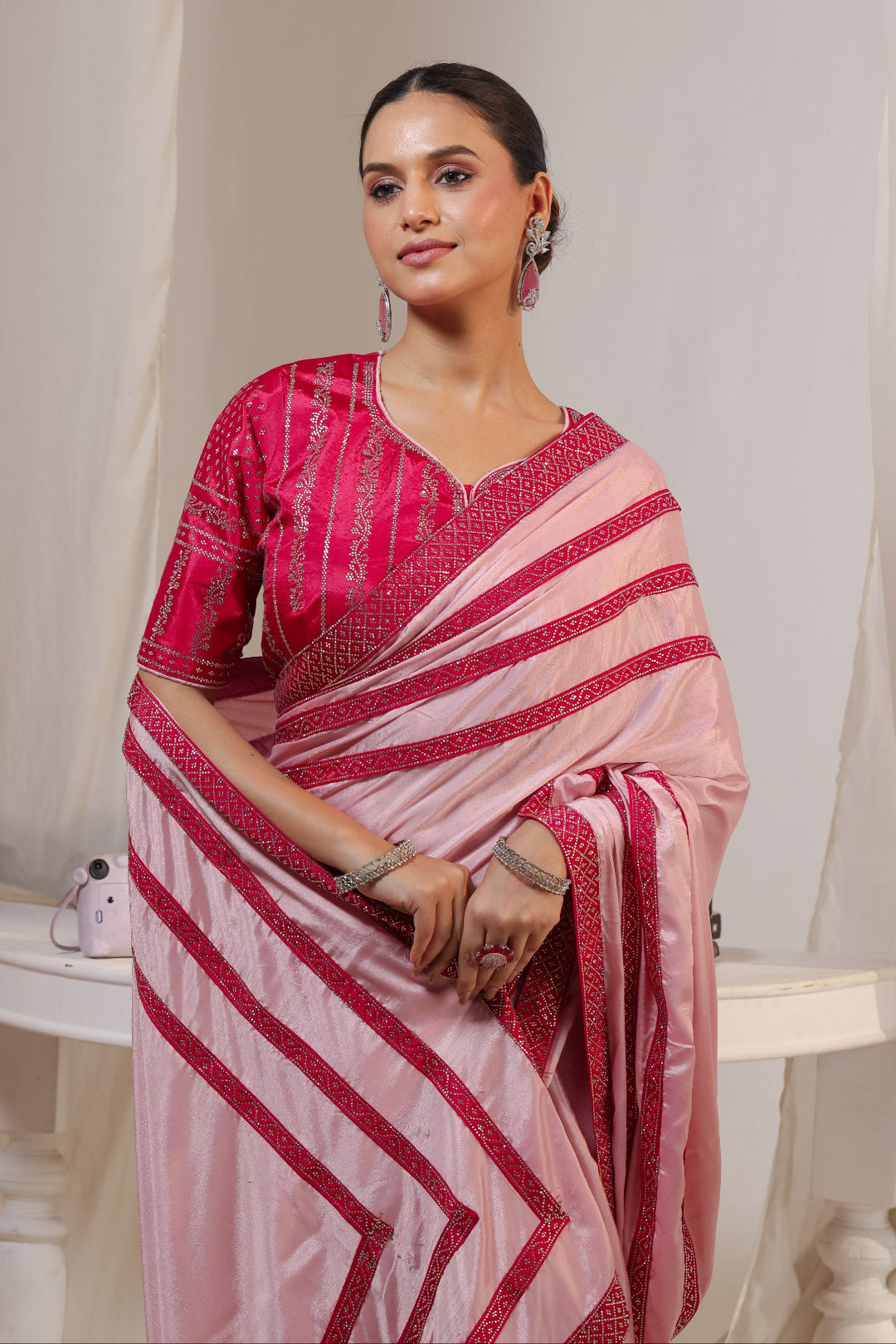 Rose Stripe Celebration Saree