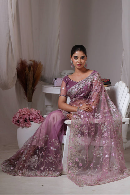 Mauve Silver Garden Saree