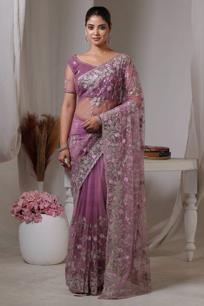 Mauve Silver Garden Saree