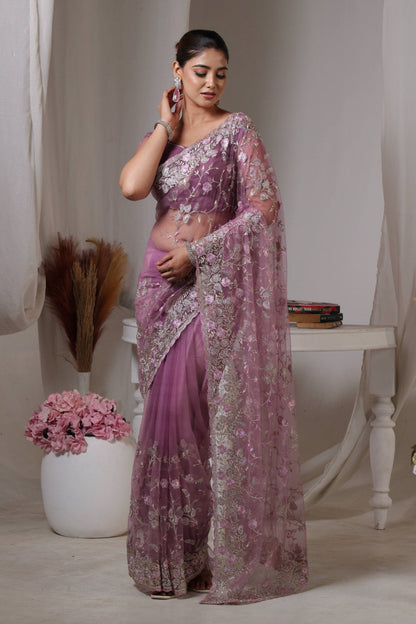 Mauve Silver Garden Saree