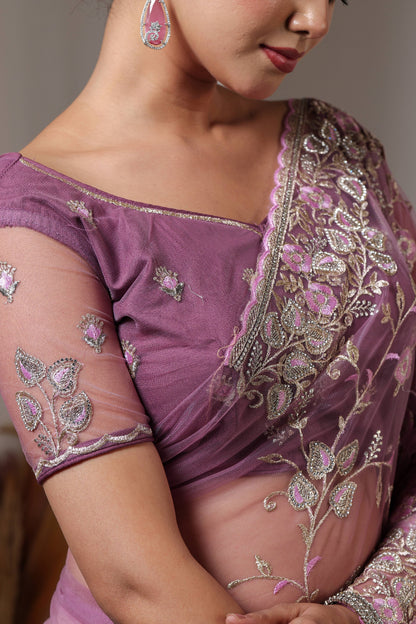 Mauve Silver Garden Saree