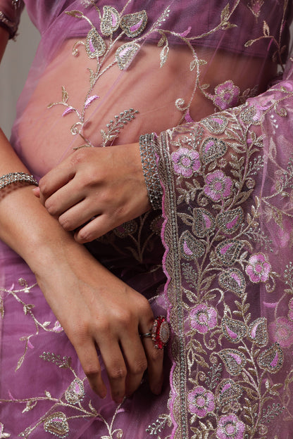 Mauve Silver Garden Saree