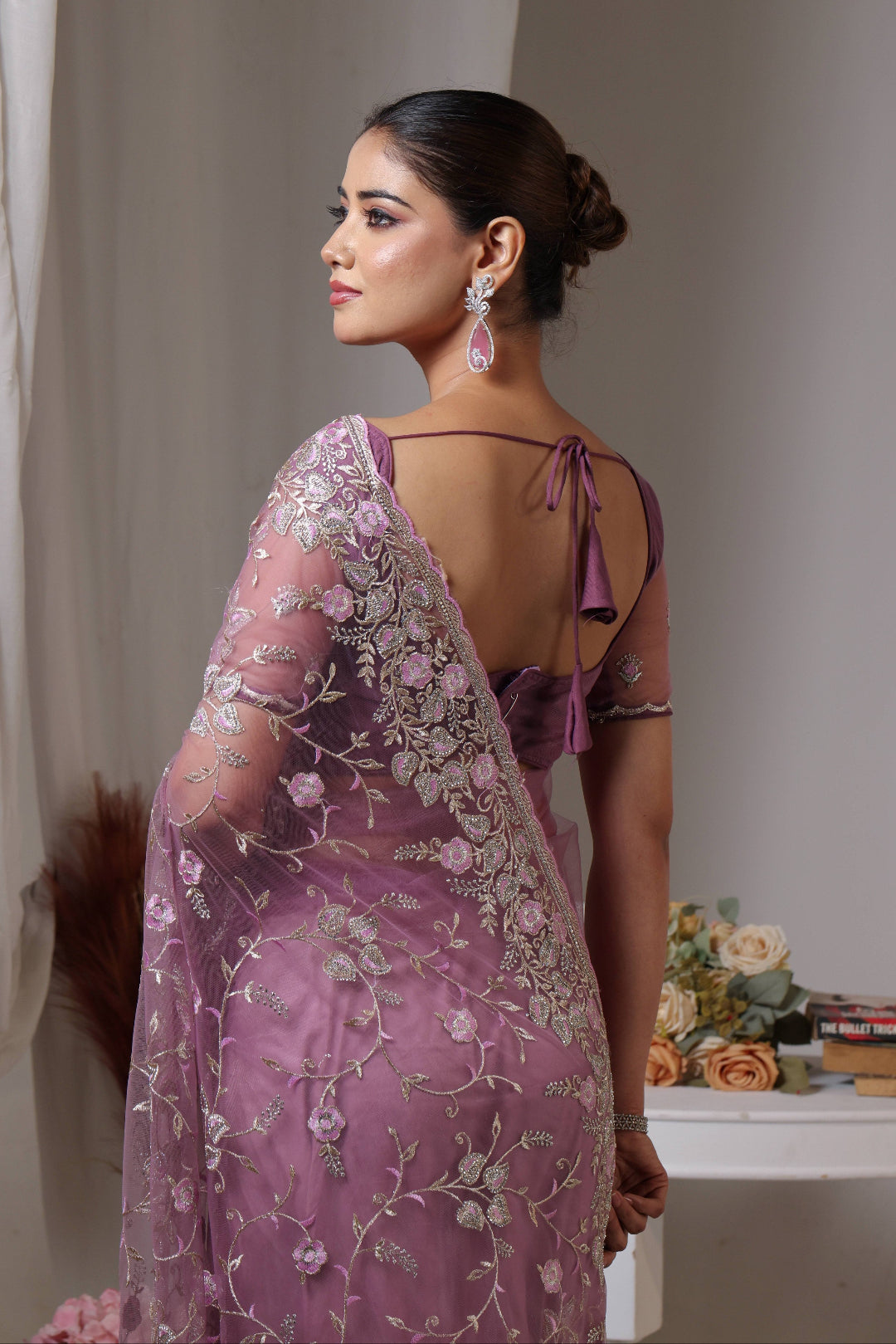 Mauve Silver Garden Saree