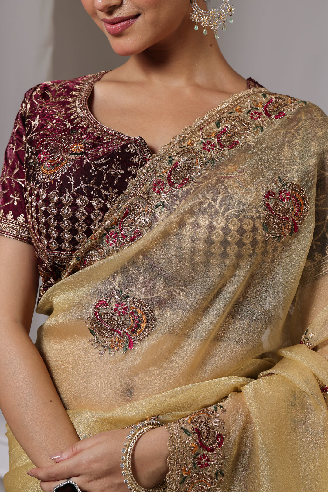 Ivory Marigold Floral Saree